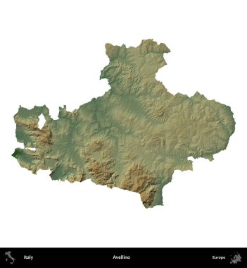 Avellino. İtalya 'nın idari bölgesi renkli bir yükseklik haritasında beyaza izole edilmiş