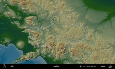 Avellino. İtalya 'nın idari bölgesi renkli bir yükseklik haritasında özetlendi