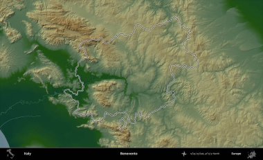 Benevento. İtalya 'nın idari bölgesi renkli bir yükseklik haritasında özetlendi