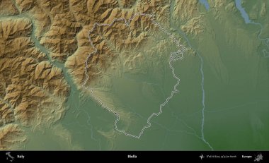 Biella. İtalya 'nın idari bölgesi renkli bir yükseklik haritasında özetlendi