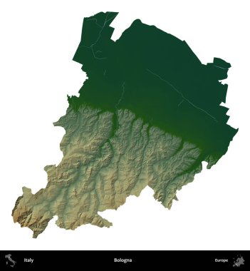 Bologna. İtalya 'nın idari bölgesi renkli bir yükseklik haritasında beyaza izole edilmiş