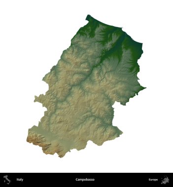 Campobasso. İtalya 'nın idari bölgesi renkli bir yükseklik haritasında beyaza izole edilmiş