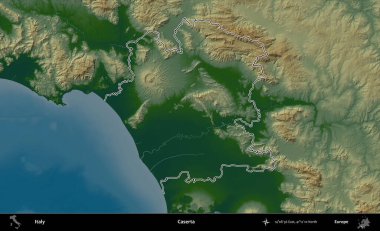 Caserta. İtalya 'nın idari bölgesi renkli bir yükseklik haritasında özetlendi