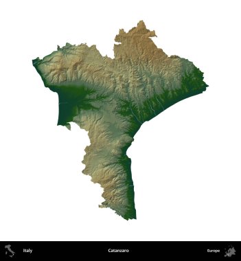 Katanzaro. İtalya 'nın idari bölgesi renkli bir yükseklik haritasında beyaza izole edilmiş