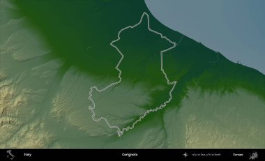 Cerignola. İtalya 'nın idari bölgesi renkli bir yükseklik haritasında özetlendi