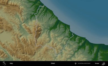 Chieti. İtalya 'nın idari bölgesi renkli bir yükseklik haritasında özetlendi