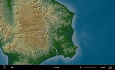 Crotone. İtalya 'nın idari bölgesi renkli bir yükseklik haritasında özetlendi