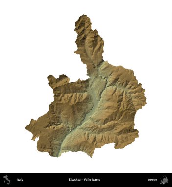Eisacktal - Valle Isarco. İtalya 'nın idari bölgesi renkli bir yükseklik haritasında beyaza izole edilmiş