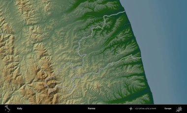 Fermo. İtalya 'nın idari bölgesi renkli bir yükseklik haritasında özetlendi