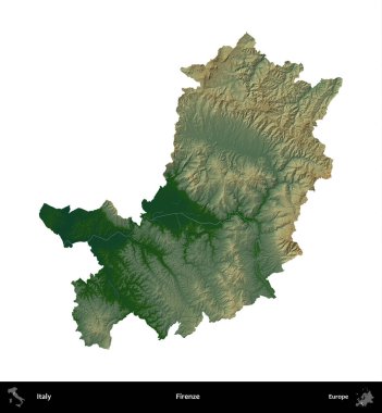 Firenze. İtalya 'nın idari bölgesi renkli bir yükseklik haritasında beyaza izole edilmiş