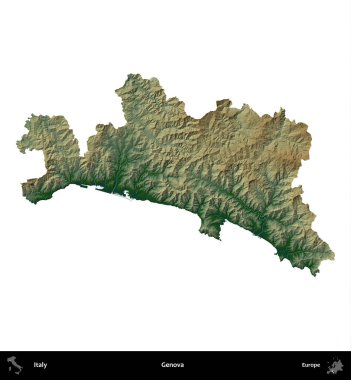 Cenova. İtalya 'nın idari bölgesi renkli bir yükseklik haritasında beyaza izole edilmiş