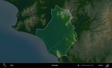 İğrençsin. İtalya 'nın idari alanı koyu renkli bir yükseklik haritasına vurgulandı ve özetlendi