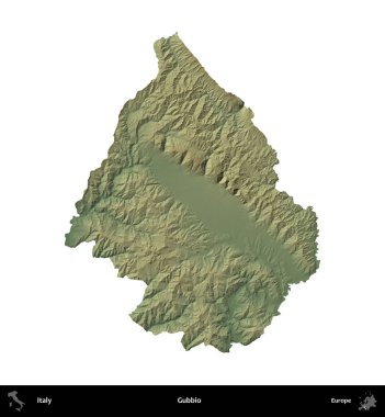 Gubbio. İtalya 'nın idari bölgesi renkli bir yükseklik haritasında beyaza izole edilmiş