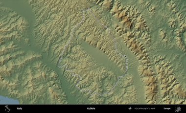 Gubbio. İtalya 'nın idari bölgesi renkli bir yükseklik haritasında özetlendi