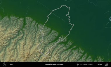 Nuovo Circondario Imolese. İtalya 'nın idari bölgesi renkli bir yükseklik haritasında özetlendi