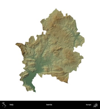 İsernia. İtalya 'nın idari bölgesi renkli bir yükseklik haritasında beyaza izole edilmiş