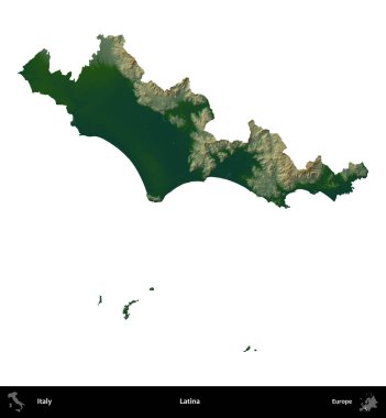 Latin. İtalya 'nın idari bölgesi renkli bir yükseklik haritasında beyaza izole edilmiş