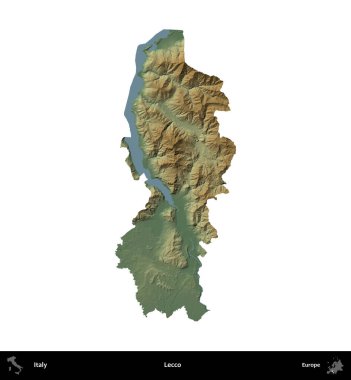 - Lecco. İtalya 'nın idari bölgesi renkli bir yükseklik haritasında beyaza izole edilmiş