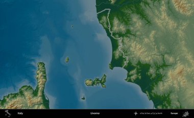 Livorno. İtalya 'nın idari bölgesi renkli bir yükseklik haritasında özetlendi