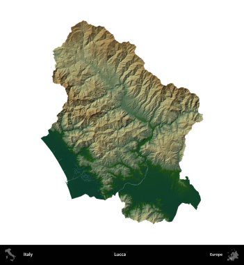 Lucca. İtalya 'nın idari bölgesi renkli bir yükseklik haritasında beyaza izole edilmiş