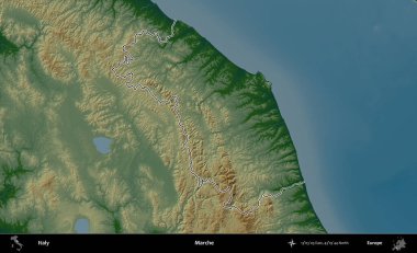 Marş. İtalya 'nın idari bölgesi renkli bir yükseklik haritasında özetlendi