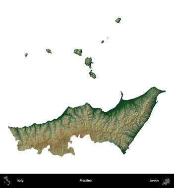 Messina. İtalya 'nın idari bölgesi renkli bir yükseklik haritasında beyaza izole edilmiş