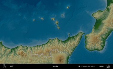 Messina. İtalya 'nın idari bölgesi renkli bir yükseklik haritasında özetlendi