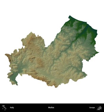 Molise. İtalya 'nın idari bölgesi renkli bir yükseklik haritasında beyaza izole edilmiş