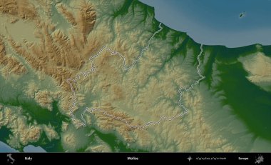 Molise. İtalya 'nın idari bölgesi renkli bir yükseklik haritasında özetlendi