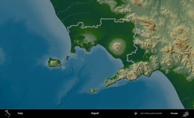 Napoli. İtalya 'nın idari bölgesi renkli bir yükseklik haritasında özetlendi