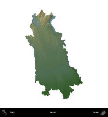 Novara. İtalya 'nın idari bölgesi renkli bir yükseklik haritasında beyaza izole edilmiş