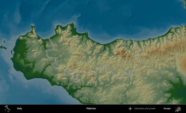Palermo. İtalya 'nın idari bölgesi renkli bir yükseklik haritasında özetlendi