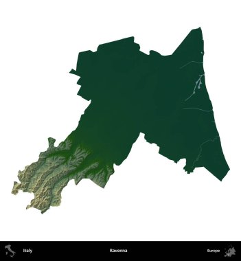 Ravenna. İtalya 'nın idari bölgesi renkli bir yükseklik haritasında beyaza izole edilmiş