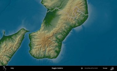 Reggio Calabria. İtalya 'nın idari bölgesi renkli bir yükseklik haritasında özetlendi