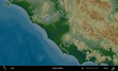Roma Kaptanı. İtalya 'nın idari bölgesi renkli bir yükseklik haritasında özetlendi