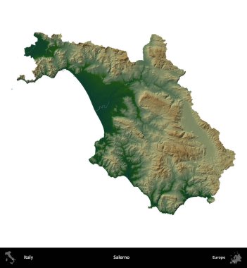 Salerno 'da. İtalya 'nın idari bölgesi renkli bir yükseklik haritasında beyaza izole edilmiş