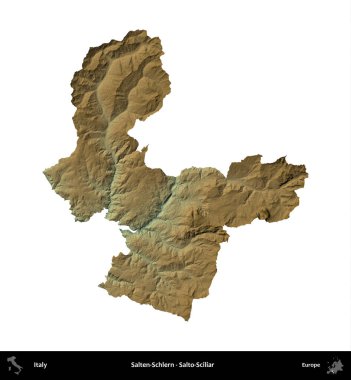 Salten-Schlern - Salto-Sciliar. İtalya 'nın idari bölgesi renkli bir yükseklik haritasında beyaza izole edilmiş