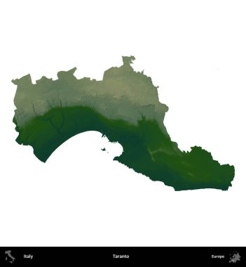 Taranto. İtalya 'nın idari bölgesi renkli bir yükseklik haritasında beyaza izole edilmiş