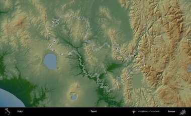 Terni. İtalya 'nın idari bölgesi renkli bir yükseklik haritasında özetlendi