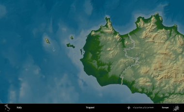 Trapani. İtalya 'nın idari bölgesi renkli bir yükseklik haritasında özetlendi
