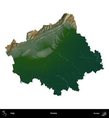 Treviso. İtalya 'nın idari bölgesi renkli bir yükseklik haritasında beyaza izole edilmiş