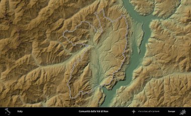 Comunita della Val di Non. İtalya 'nın idari bölgesi renkli bir yükseklik haritasında özetlendi