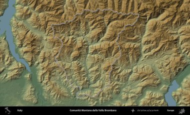 Comunita Montana della Valle Brembana. İtalya 'nın idari bölgesi renkli bir yükseklik haritasında özetlendi