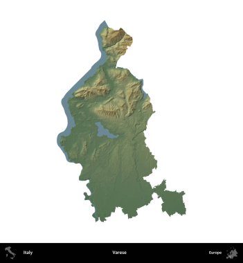 Varese. İtalya 'nın idari bölgesi renkli bir yükseklik haritasında beyaza izole edilmiş