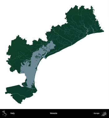 Venezia 'da. İtalya 'nın idari bölgesi renkli bir yükseklik haritasında beyaza izole edilmiş