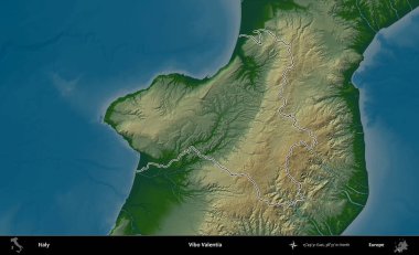 Vibo Valentia. İtalya 'nın idari bölgesi renkli bir yükseklik haritasında özetlendi