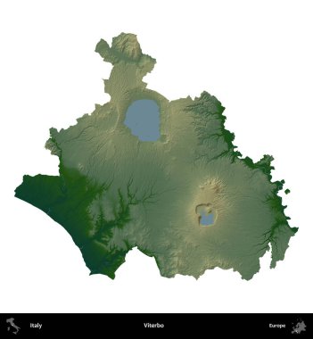 Viterbo. İtalya 'nın idari bölgesi renkli bir yükseklik haritasında beyaza izole edilmiş