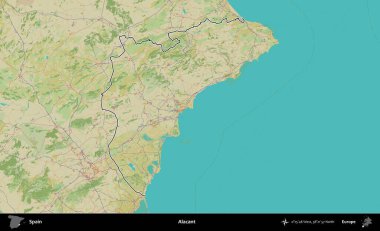 Alacant. İspanya 'nın idari alanı Topografik İnsani Stil Haritası' nda belirtilmiştir