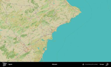 Alacant. İspanya 'nın Topografik İnsani Stil Haritası İdari Alanı