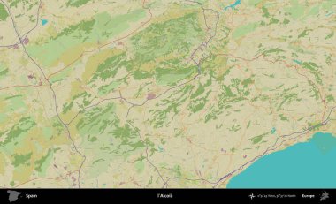 Alcoia 'da. İspanya 'nın Topografik İnsani Stil Haritası İdari Alanı